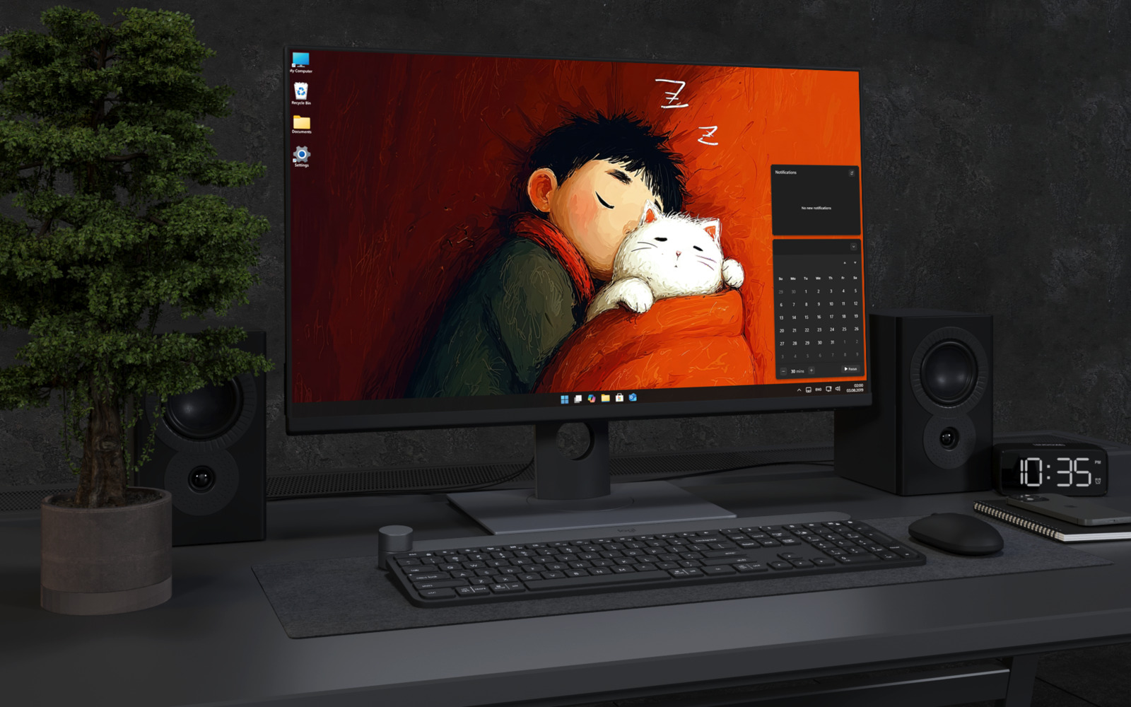 Laptop Wallpaper 3078 - Cozy Sleeping Boy and White Cat 4K Wallpaper