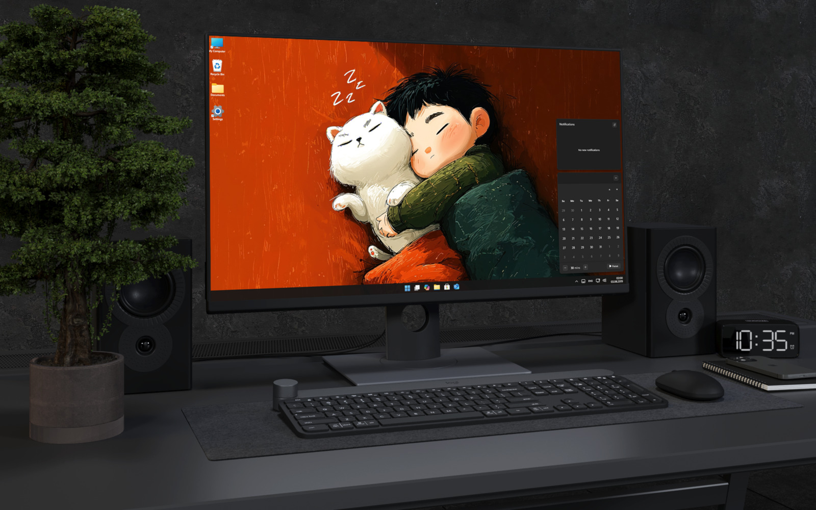 Laptop Wallpaper 3078 - Cozy Sleeping Boy and White Cat 4K Wallpaper