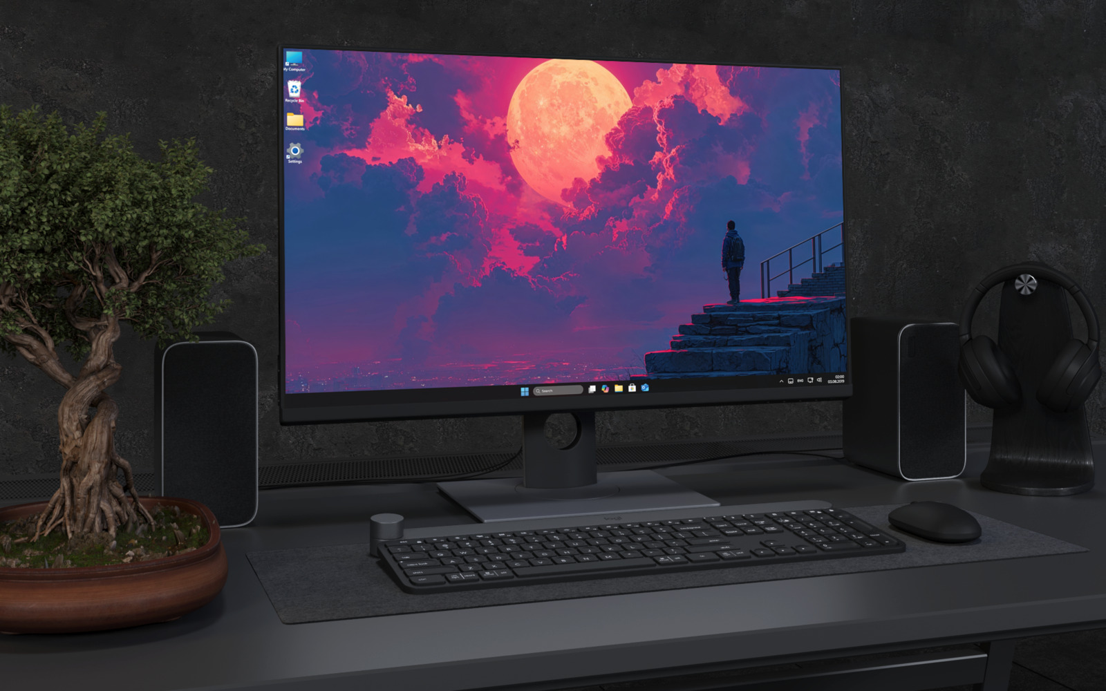 Desktop Wallpaper 3107 - Giant Crimson Moon Anime Sky 4K Desktop Wallpaper