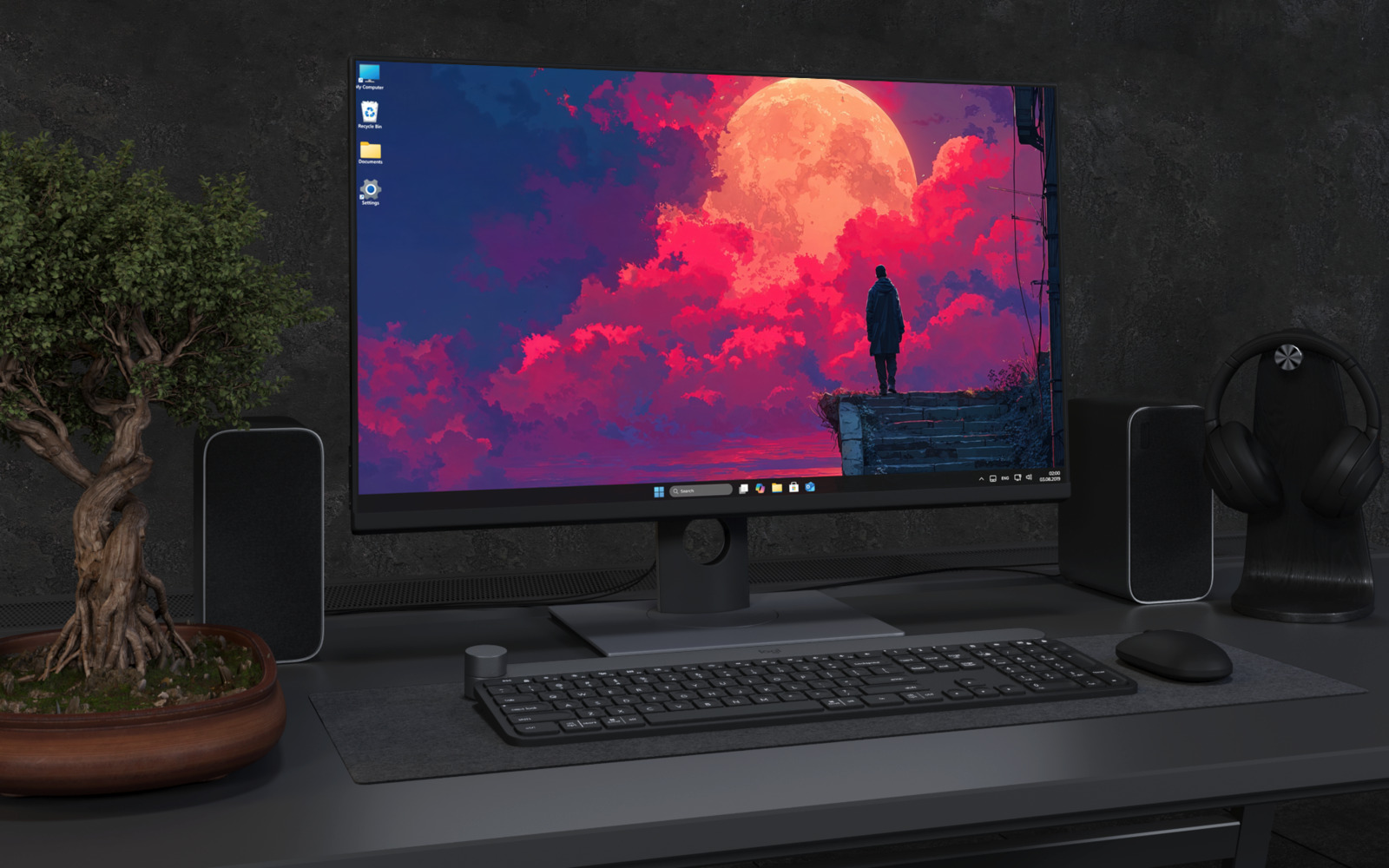 Laptop Wallpaper 3104 - Giant Crimson Moon Anime Sky 4K Desktop Wallpaper