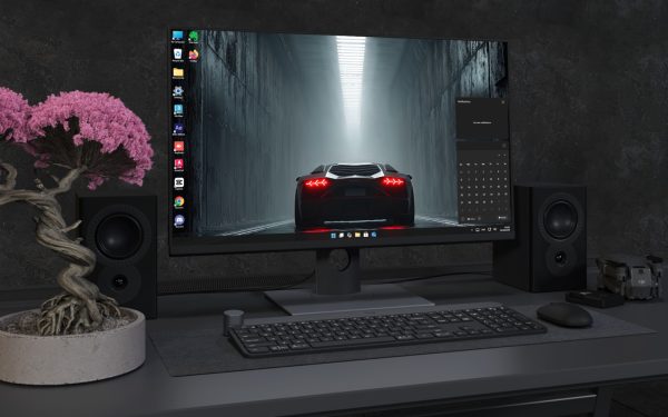 Desktop Wallpaper 3120 - Black Supercar in Wet Futuristic Tunnel 4K