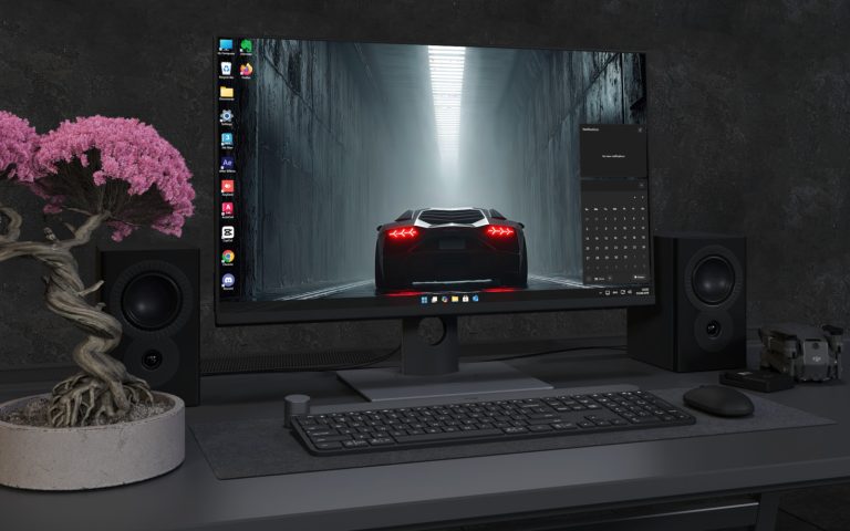 Desktop Wallpaper 3120 - Black Supercar in Wet Futuristic Tunnel 4K