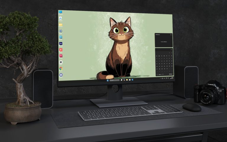 Desktop Wallpaper 3144 - Cute Cartoon Ginger Cat on Mint Green Wallpaper