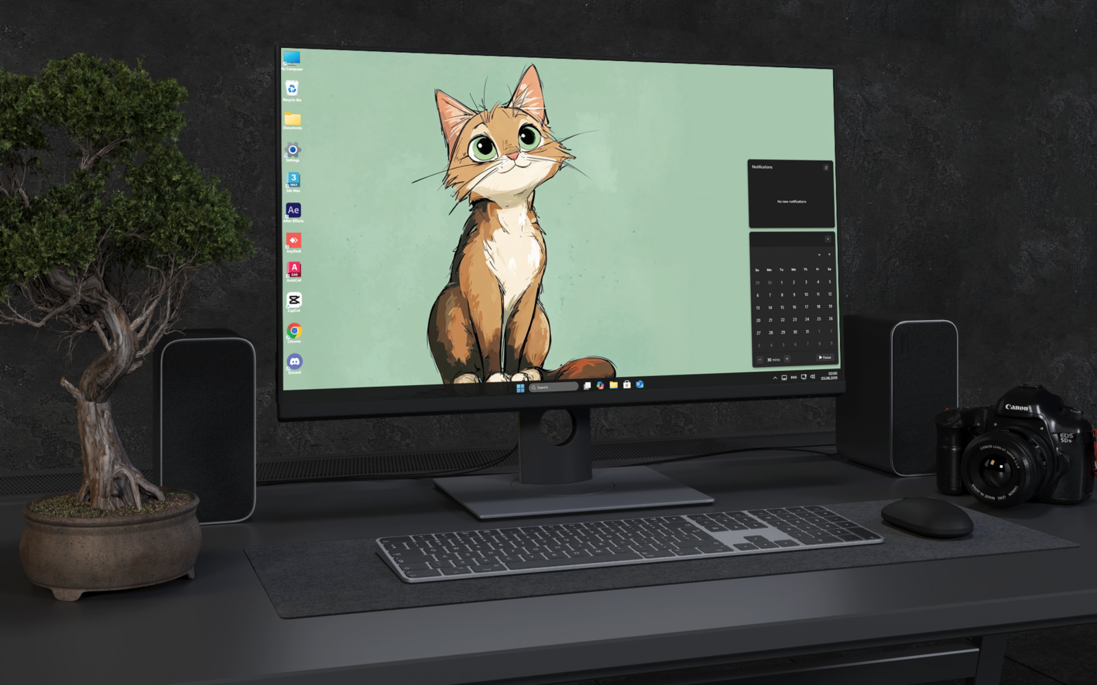 Laptop Wallpaper 3139 - Cute Cartoon Ginger Cat on Mint Green Wallpaper