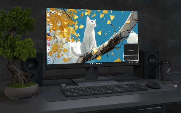 Laptop Wallpaper 3215 - White Cat in Golden Ginkgo Tree 4K Wallpaper