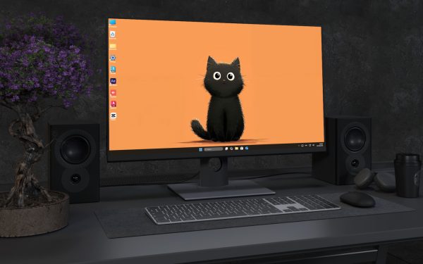 Laptop Wallpaper 3266 - Cute Black Cat on Orange 4K Desktop Wallpaper