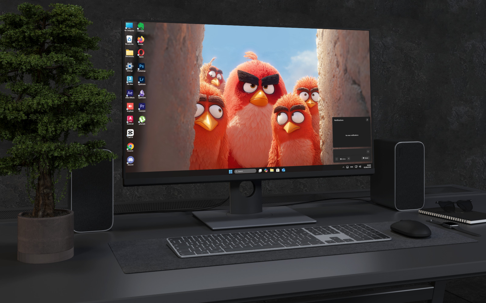 Desktop Wallpaper 3281 - Curious Red Birds 4K Cartoon Desktop Wallpaper