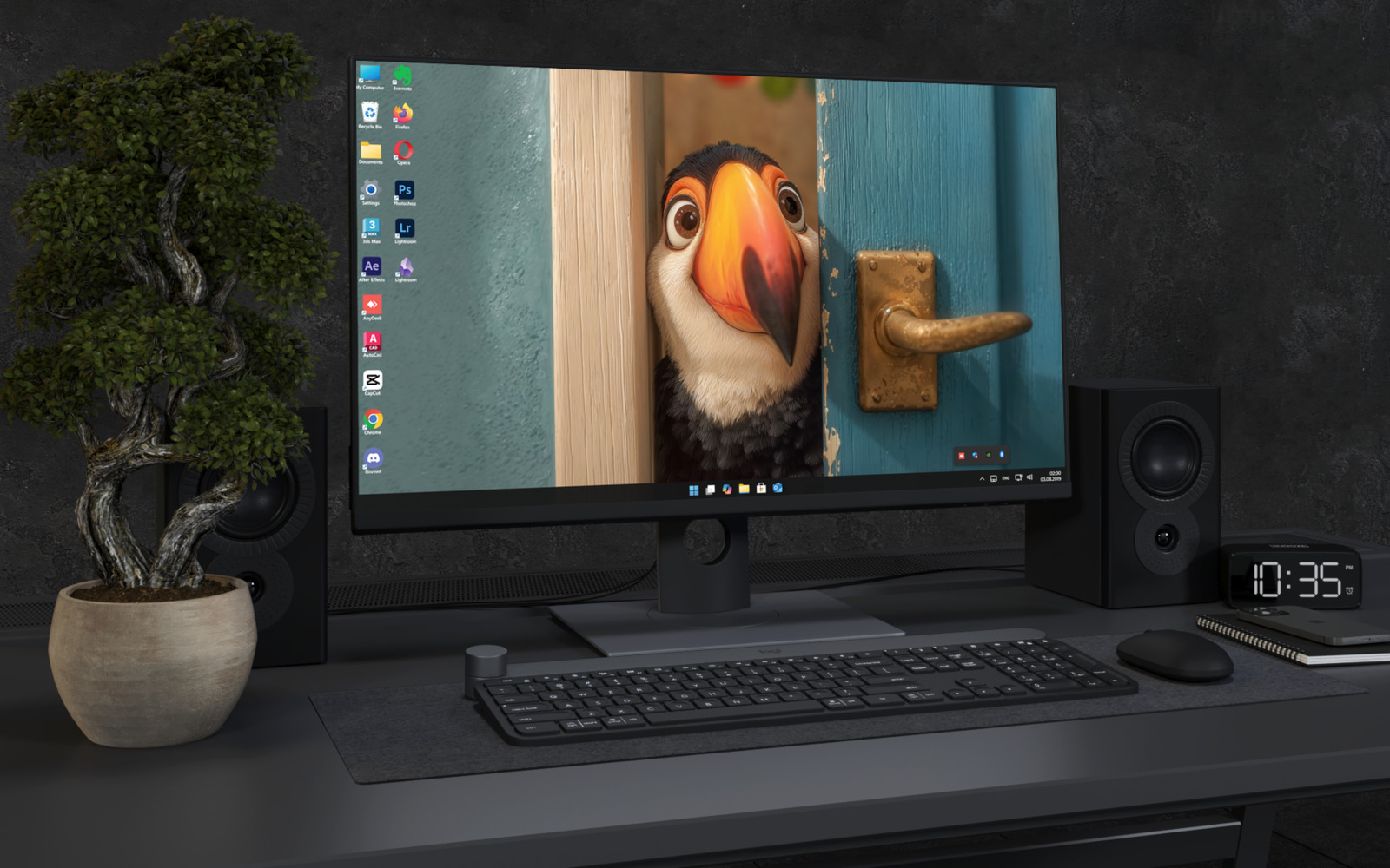 Desktop Wallpaper 3293 - Curious Toucan Behind Blue Door Wallpaper