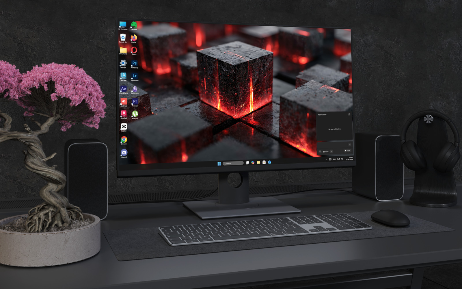 Desktop Wallpaper 3347 - Black Lava Cubes Abstract 4K Desktop Wallpaper