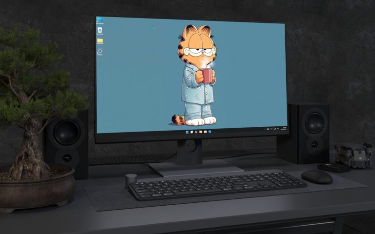 Desktop Wallpaper 3352 - Sleepy Orange Cat with Coffee 4K Desktop Wallpaper