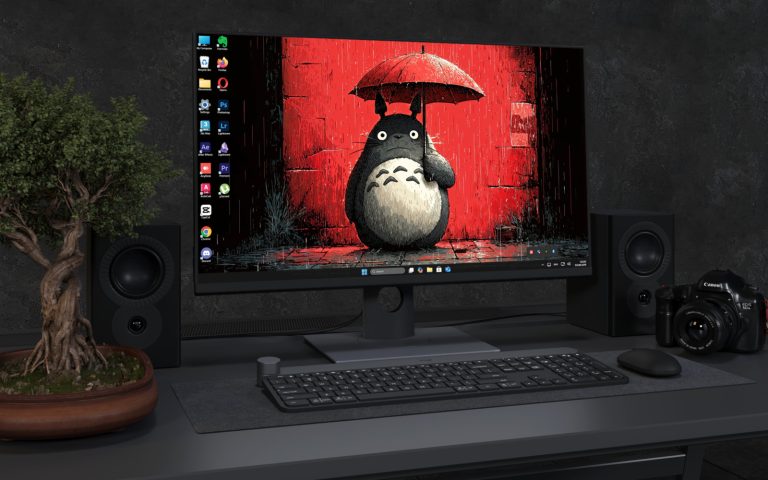 Desktop Wallpaper 3376 - Cute Forest Spirit Under Red Umbrella Wallpaper