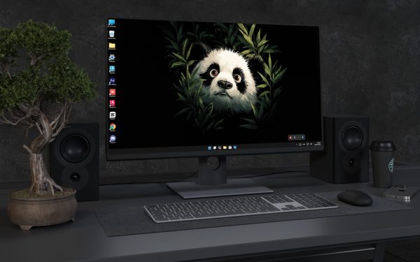 Desktop Wallpaper 3388 - Cute Panda in Dark Bamboo Forest 4K Wallpaper
