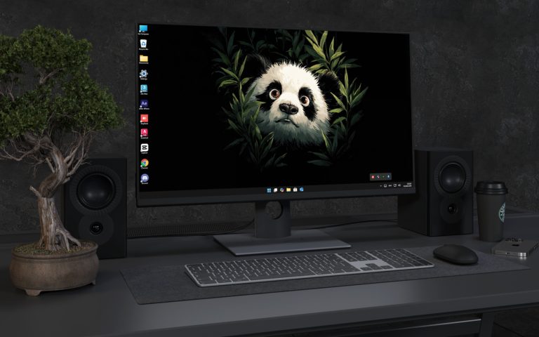 Desktop Wallpaper 3388 - Cute Panda in Dark Bamboo Forest 4K Wallpaper