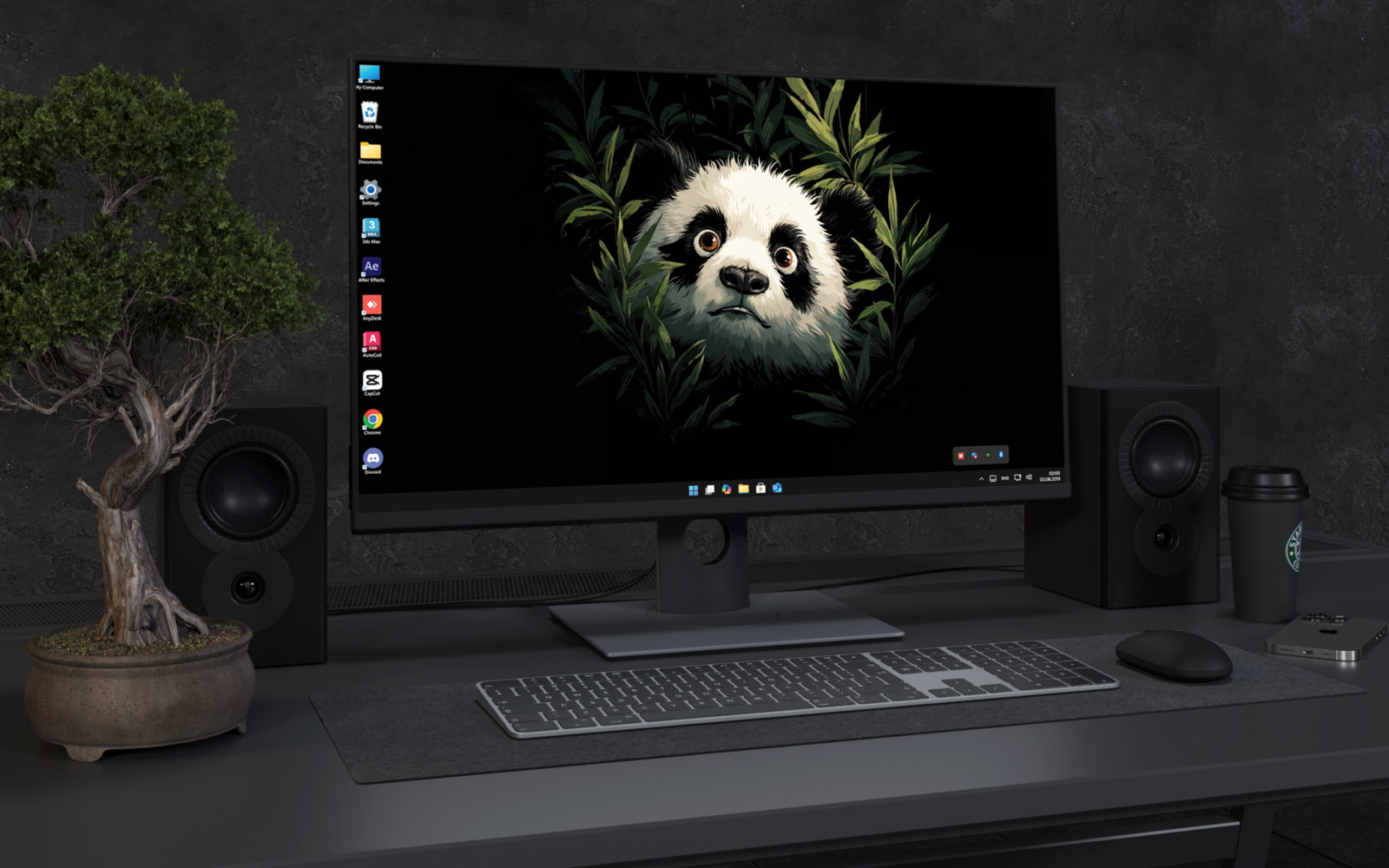 Desktop Wallpaper 3388 - Cute Panda in Dark Bamboo Forest 4K Wallpaper