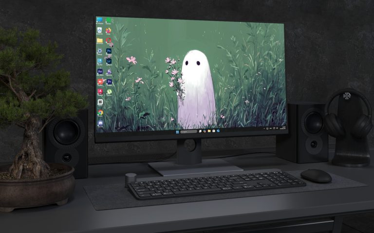 Desktop Wallpaper 3478 - Cute Ghost in Moonlit Wildflower Meadow Wallpaper