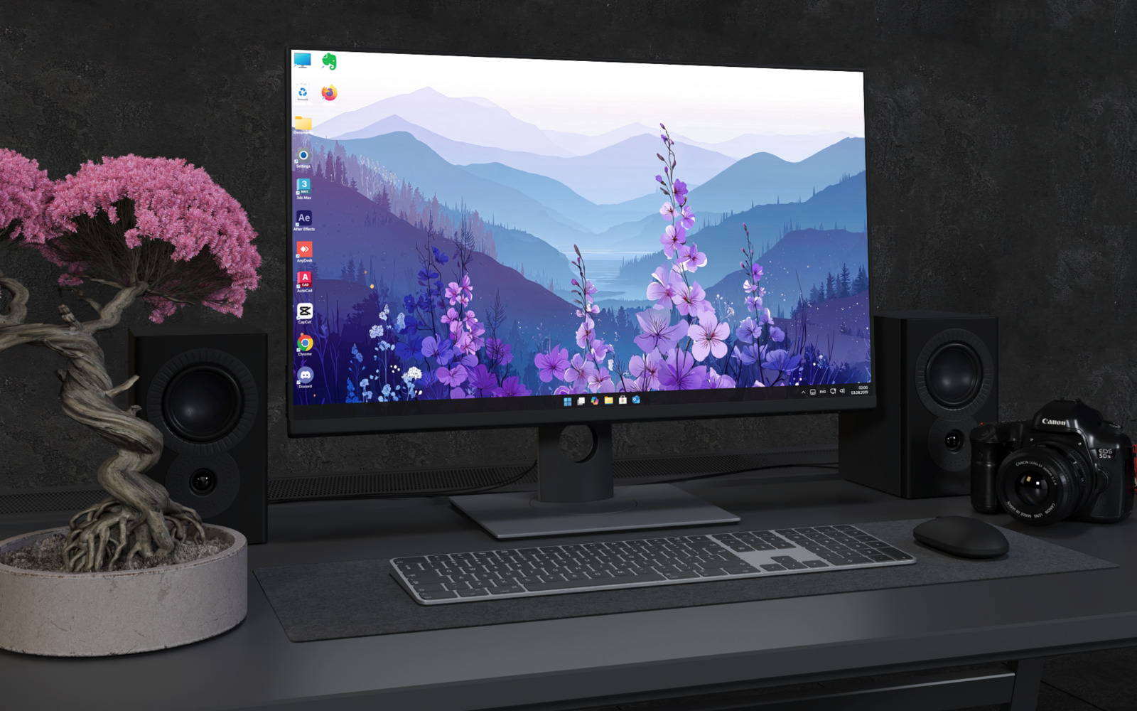 Desktop Wallpaper 3499 - Purple Wildflowers Over Misty Mountain Valley