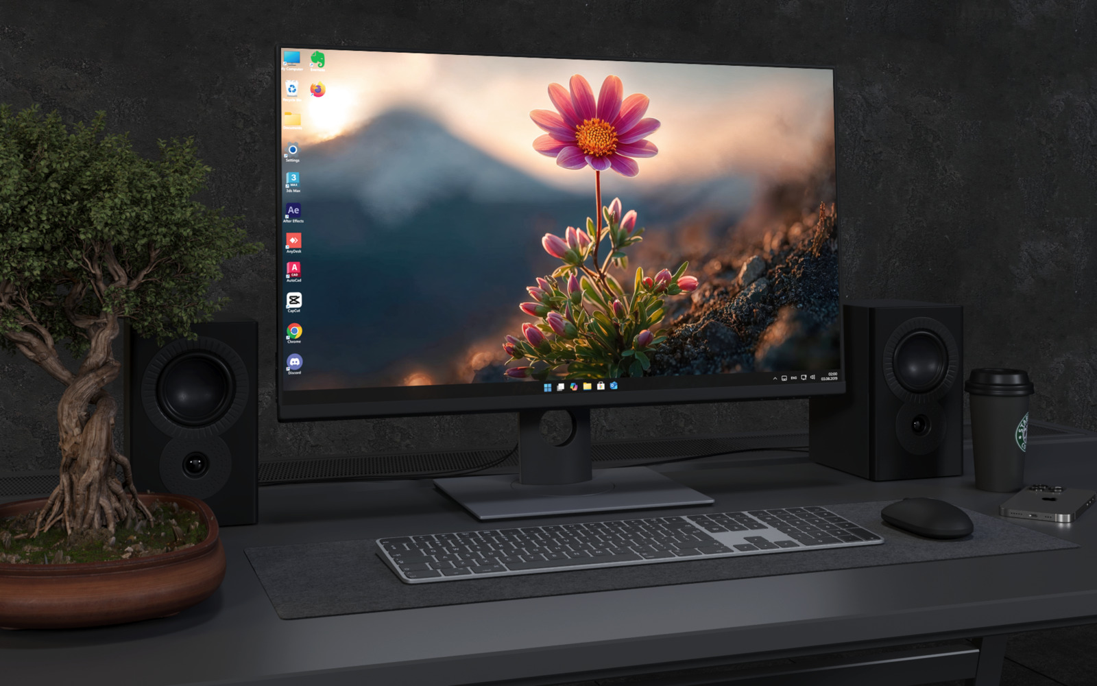 Desktop Wallpaper 3521 - Pink Mountain Flower Sunset 4K Desktop Wallpaper