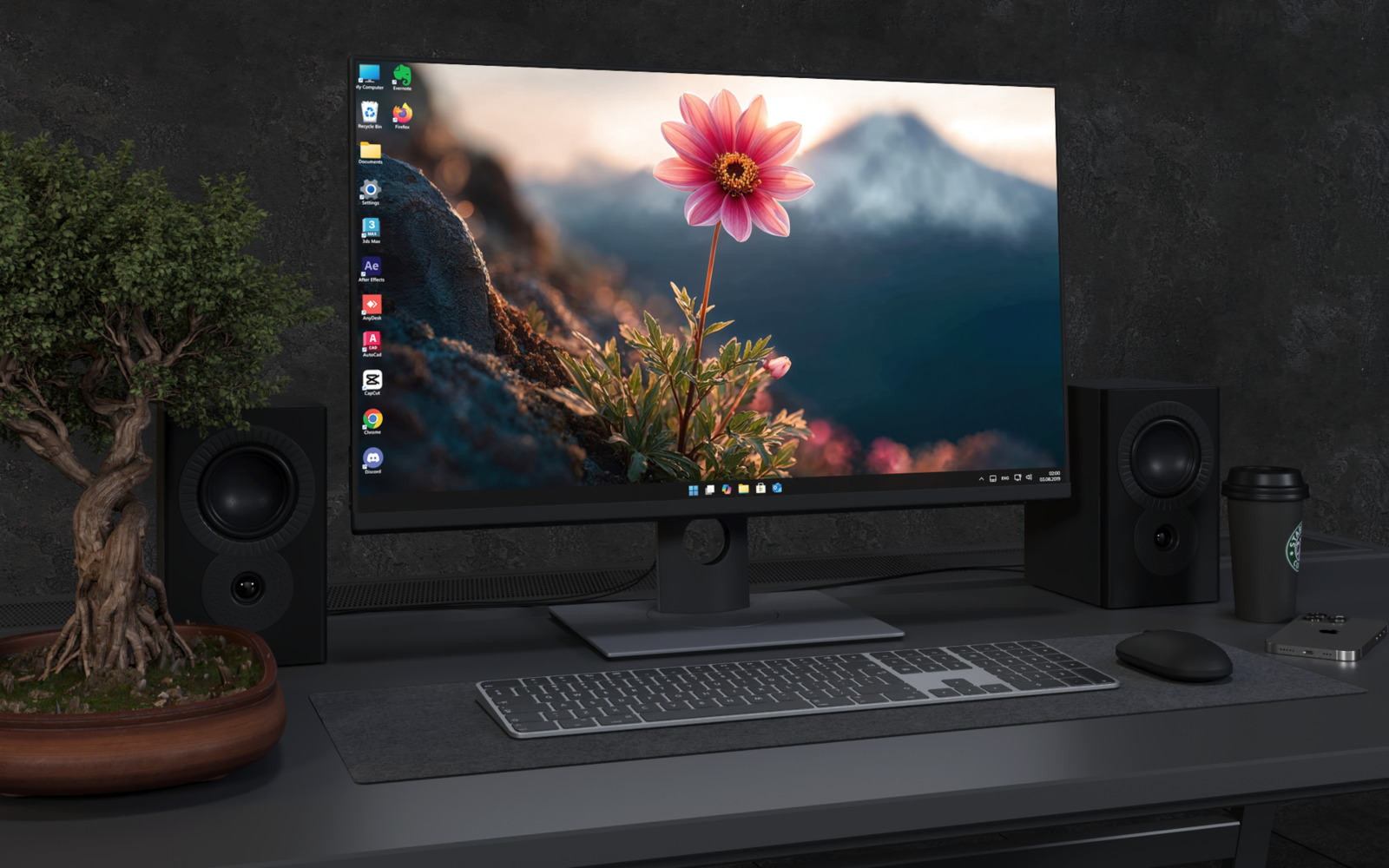 Laptop Wallpaper 3517 - Pink Mountain Flower Sunset 4K Desktop Wallpaper