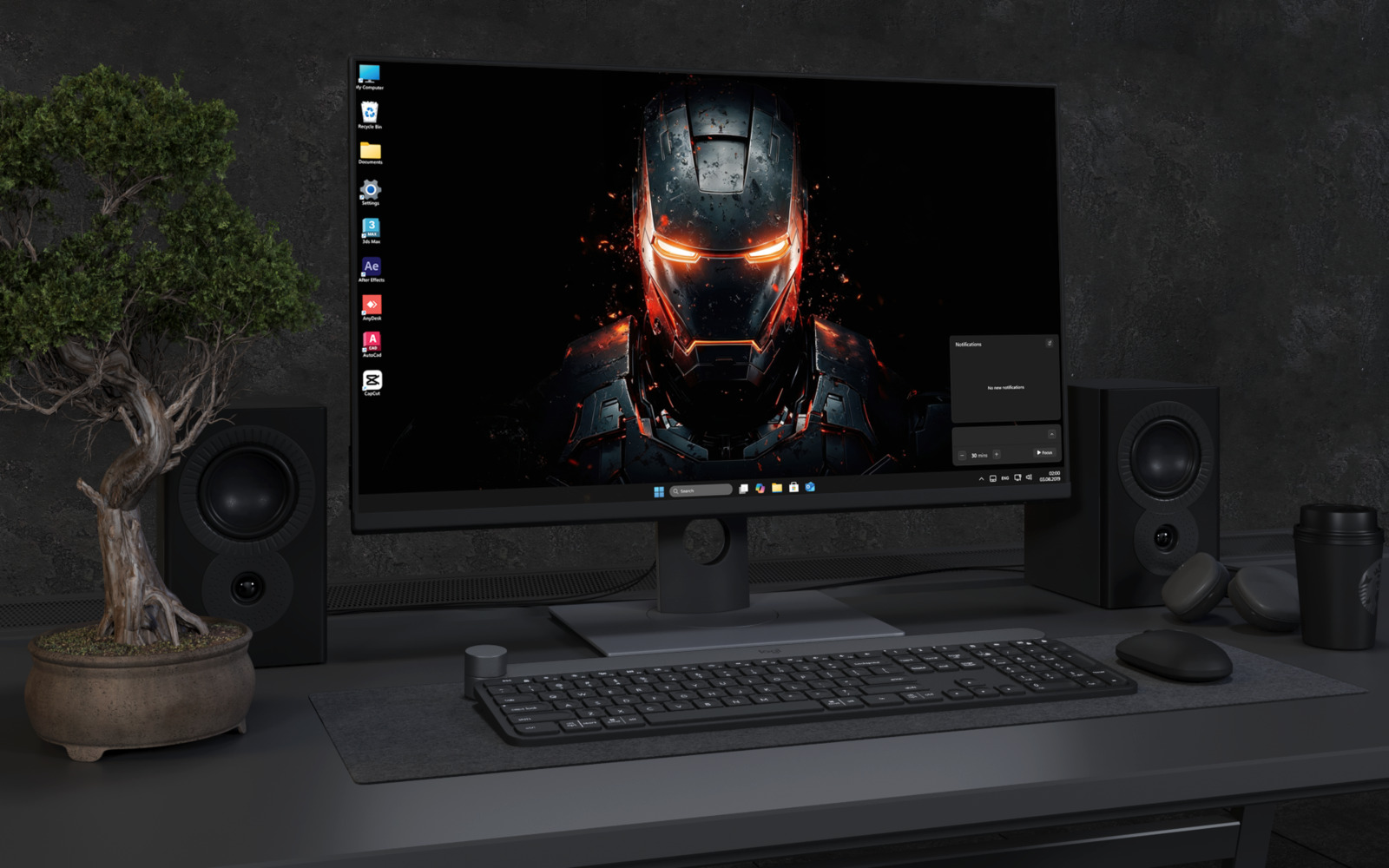 Desktop Wallpaper 3543 - Dark Futuristic Armored Hero 4K Wallpaper