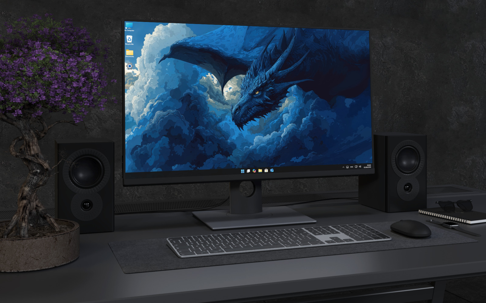 Laptop Wallpaper 3600 - Blue Storm Dragon Among Clouds 4K Wallpaper