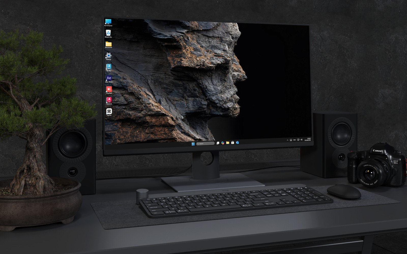 Desktop Wallpaper 3672 - Dark Layered Rock Face 4K Desktop Wallpaper