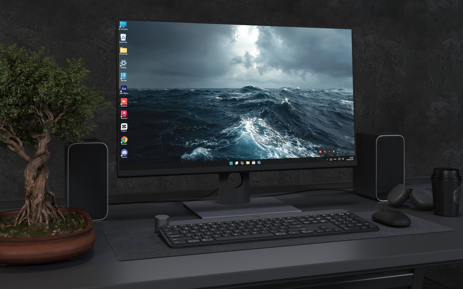 Desktop Wallpaper 3684 - Dark Stormy Ocean Waves 4K Desktop Wallpaper