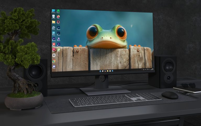 Desktop Wallpaper 3750 - Cute Frog Peeking Over Rustic Wooden Fence Wallpaper