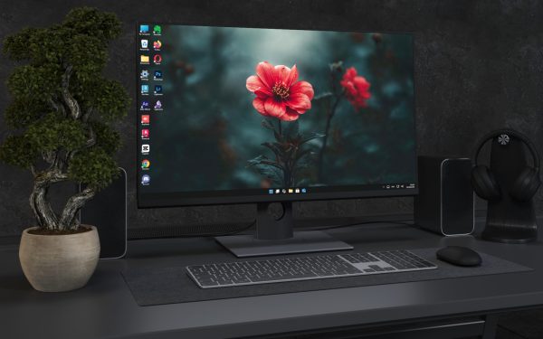 Desktop Wallpaper 3762 - Red Flower in Dark Garden 4K Desktop Wallpaper