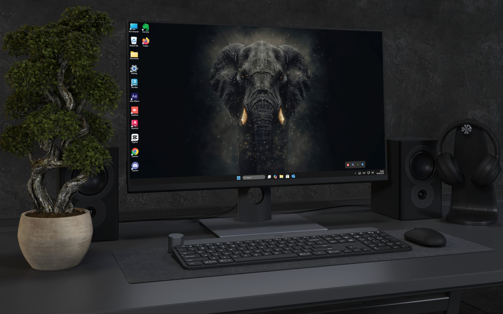Desktop Wallpaper 3796 - Dark Elephant Portrait in Dramatic Smoke