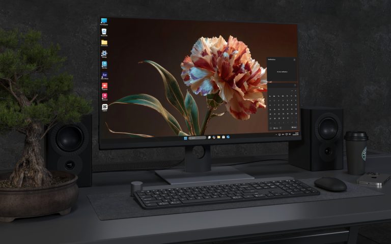 Desktop Wallpaper 3868 - Glowing Pink Flower on Black Desktop Wallpaper
