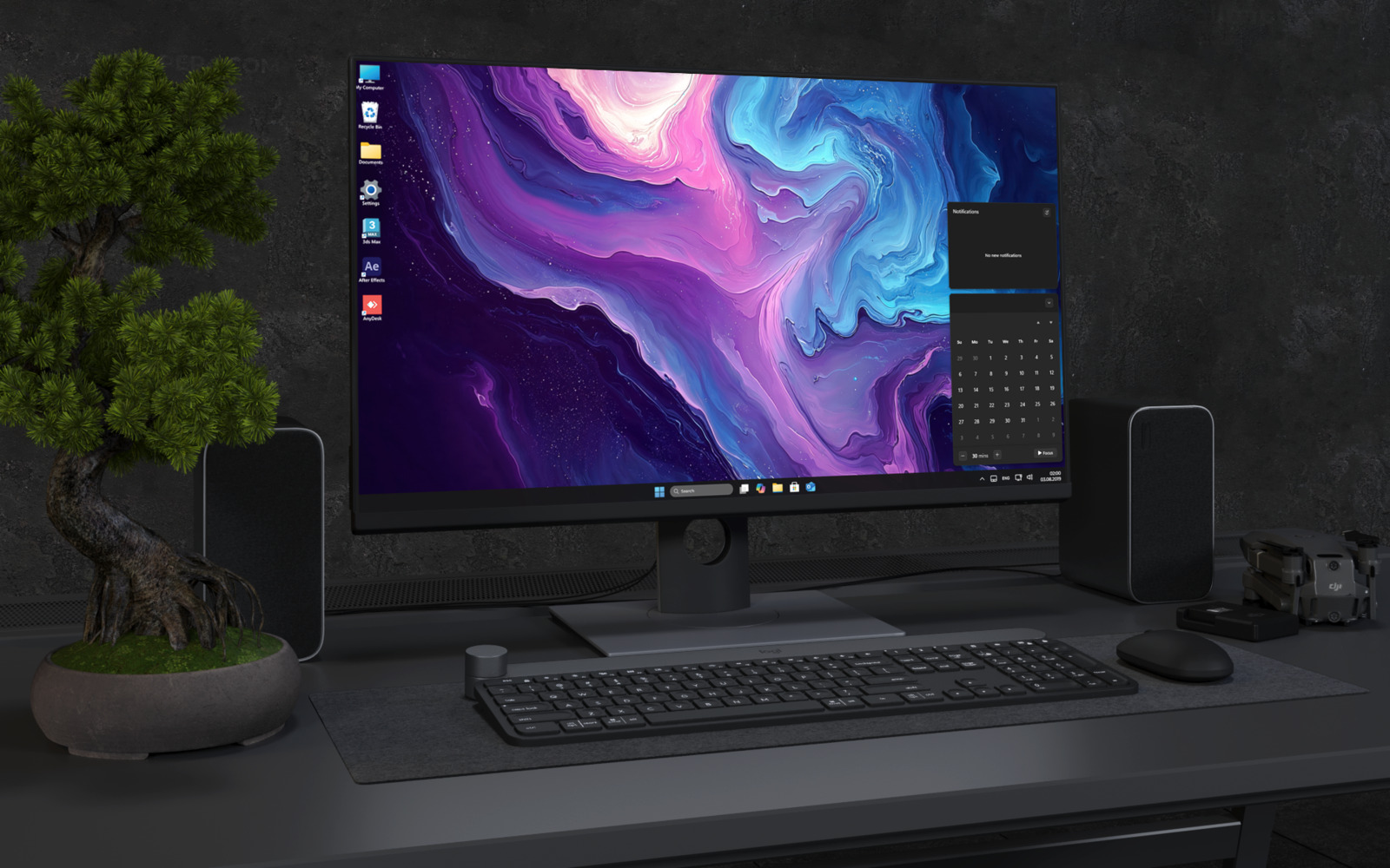 Desktop Wallpaper 3918 - Cosmic Purple and Blue Liquid Marble Wallpaper