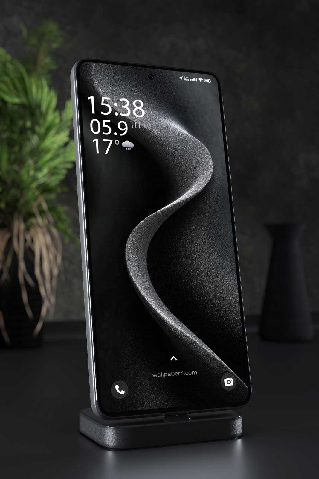 Phone Wallpaper 2818 - Black Silver Abstract Particle Wave Art