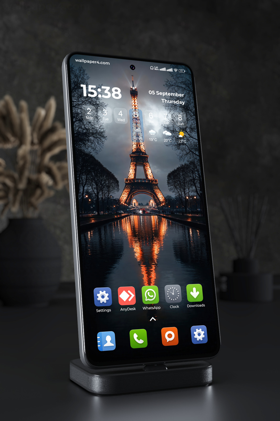 Phone Wallpaper 2857 - Eiffel Tower Reflection in a Rainy Paris Night