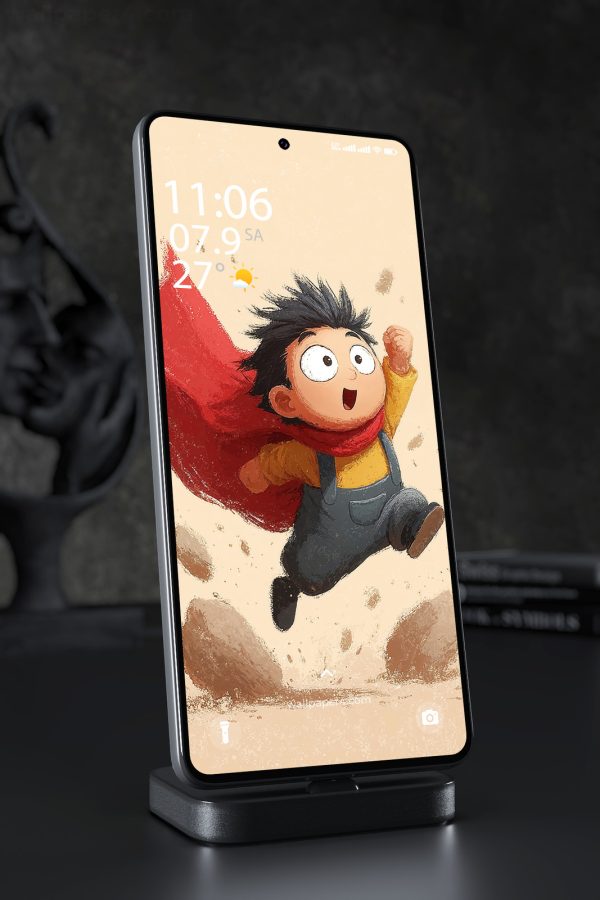 Phone Wallpaper 2872 - Joyful Child Superhero Flying Adventure Art