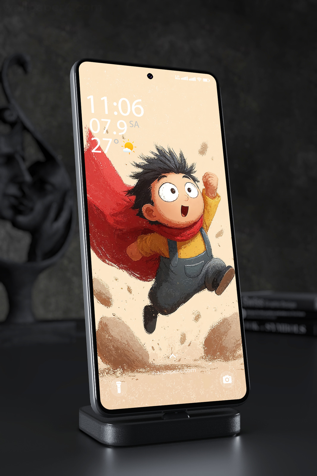 Phone Wallpaper 2872 - Joyful Child Superhero Flying Adventure Art
