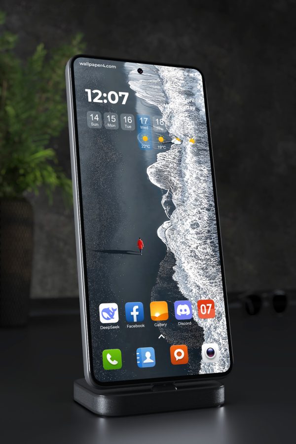 Phone Wallpaper 2881 - Black Beach Waves with Lone Red Figure