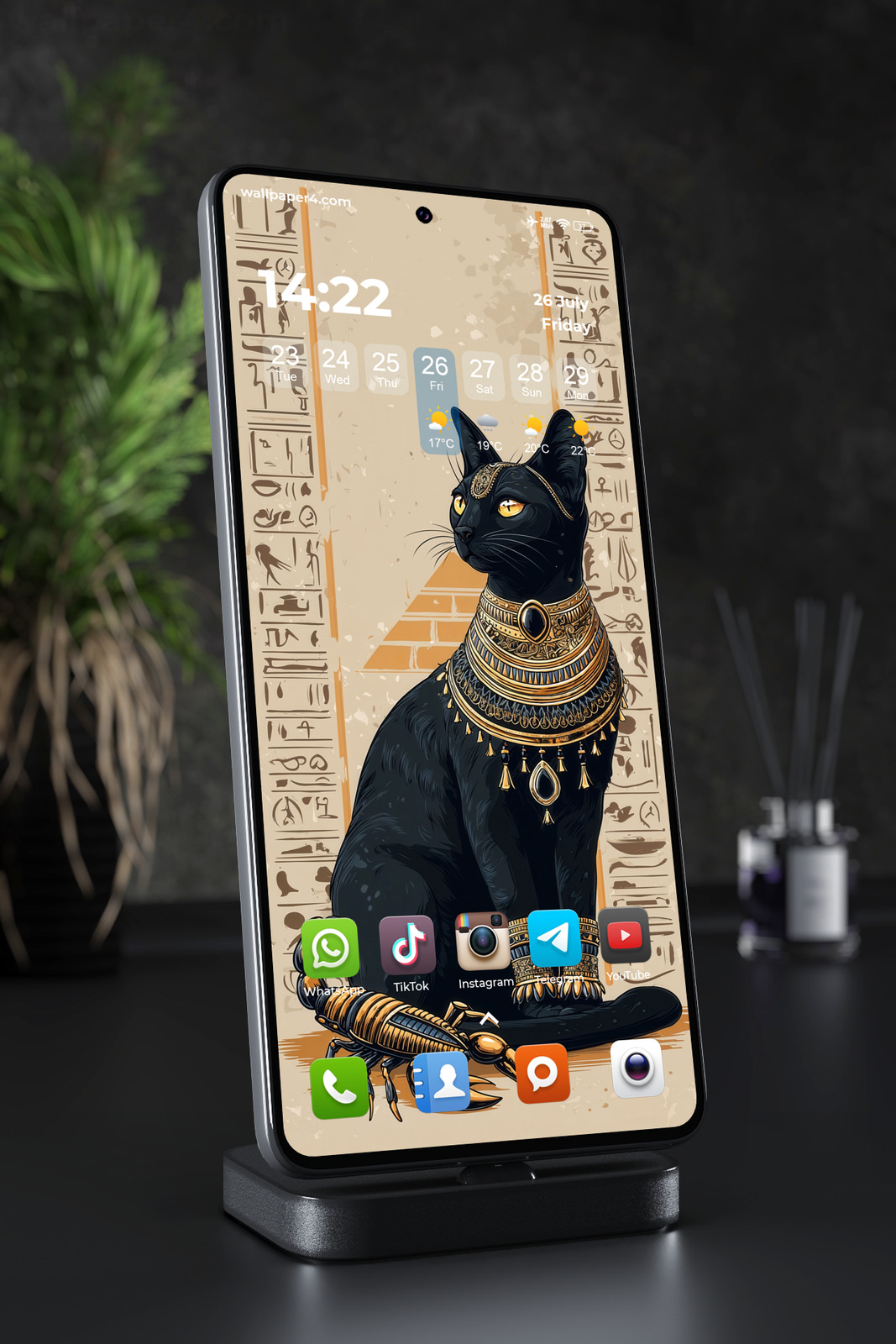 Phone Wallpaper 2893 - Bastet Black Cat Ancient Egypt Phone Art