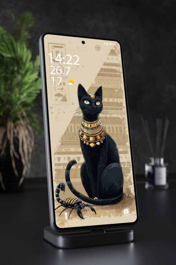 Mobile Wallpaper 2893 - Bastet Black Cat Ancient Egypt Phone Art