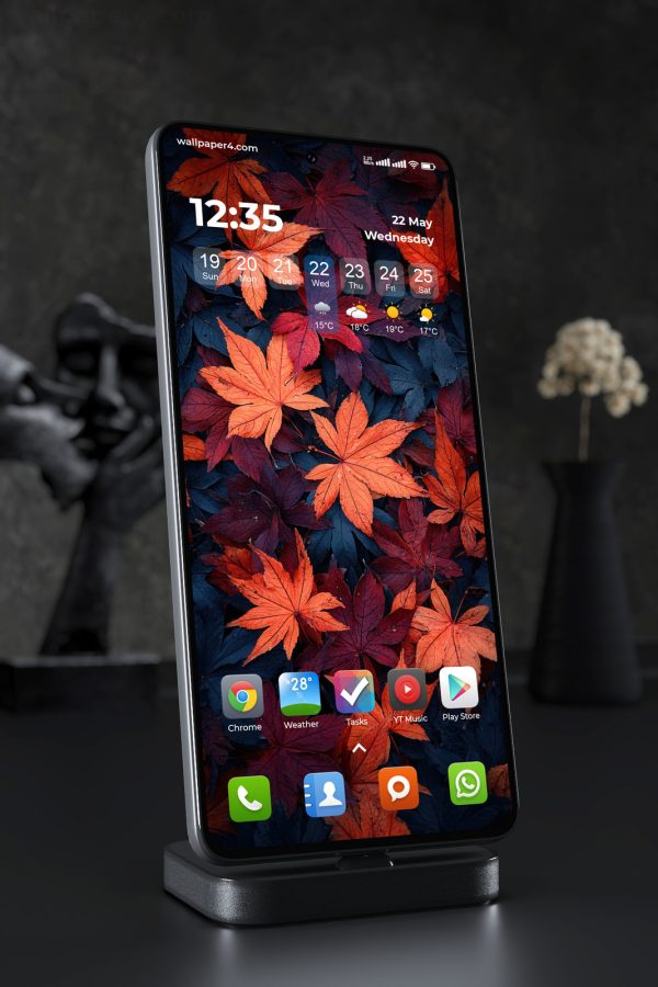 Phone Wallpaper 2896 - Autumn Maple Leaves in Dark Blue and Orange