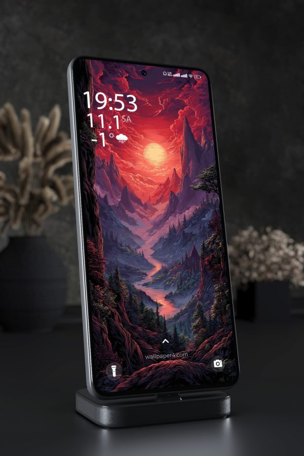 Phone Wallpaper 2909 - Crimson Sunset Mountain Valley Landscape
