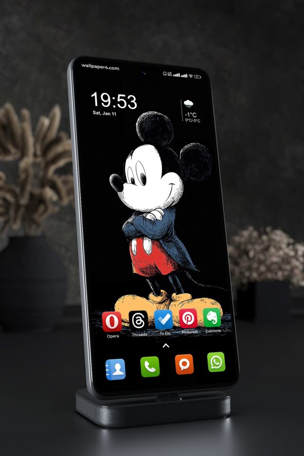 Phone Wallpaper 2912 - Mickey Mouse Retro Sketch Dark Art