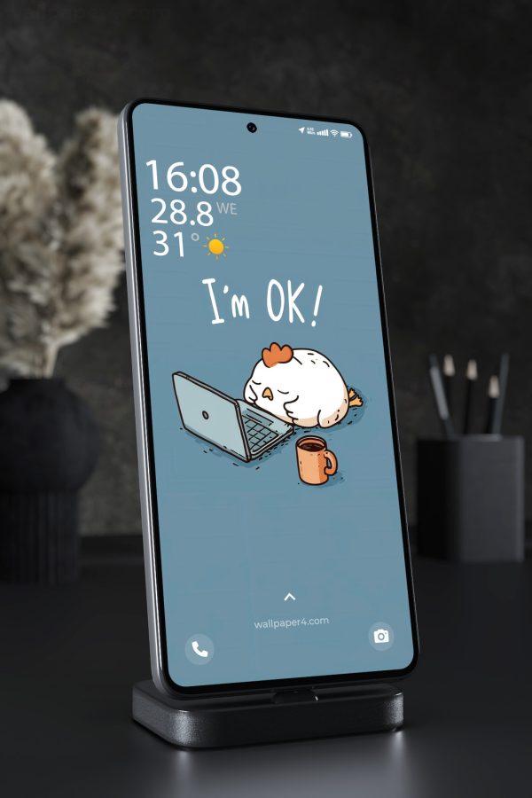 Phone Wallpaper 2917 - Cute Tired Chicken I'm OK Laptop Illustration