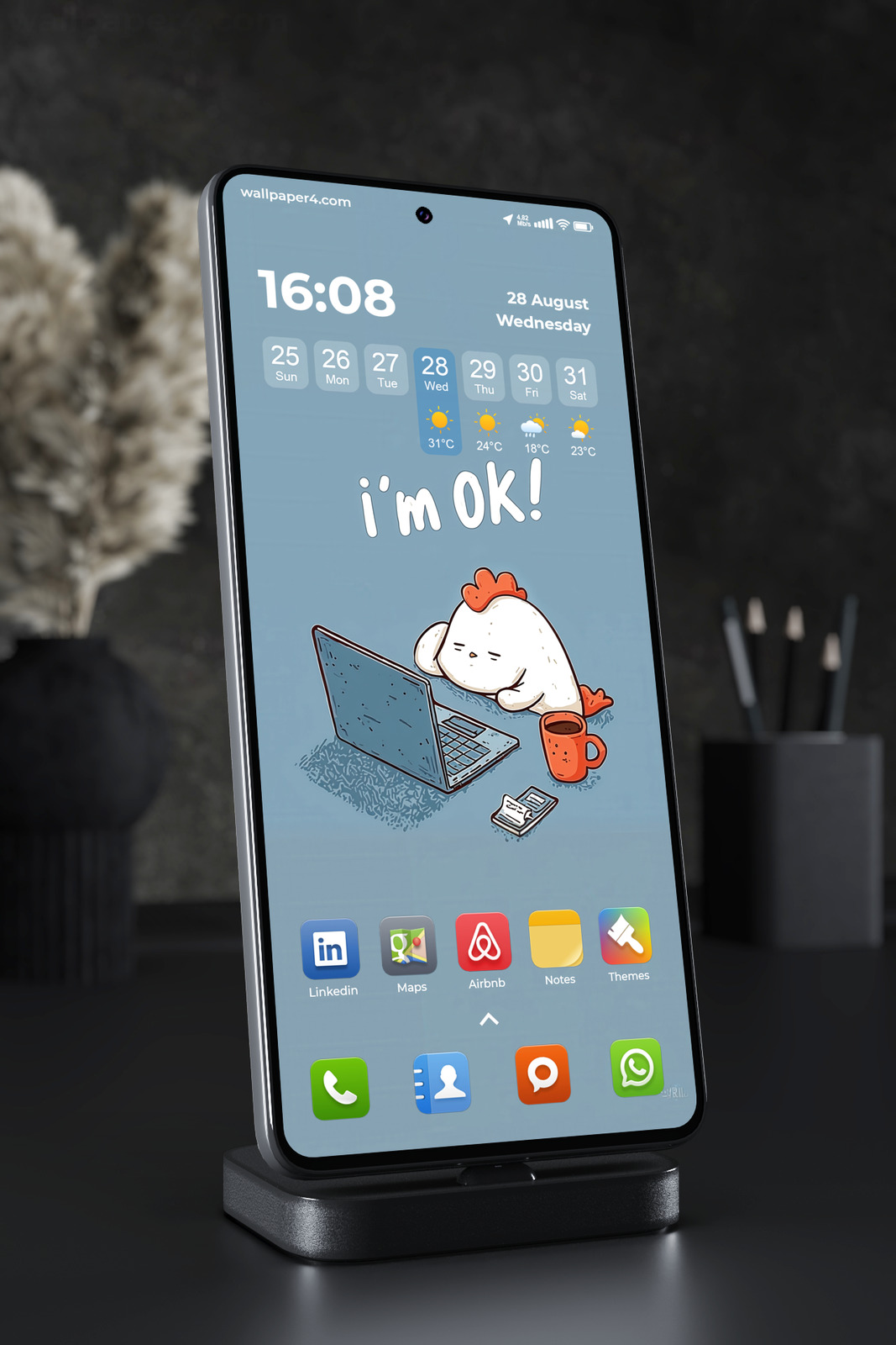 Mobile Wallpaper 2917 - Cute Tired Chicken I'm OK Laptop Illustration