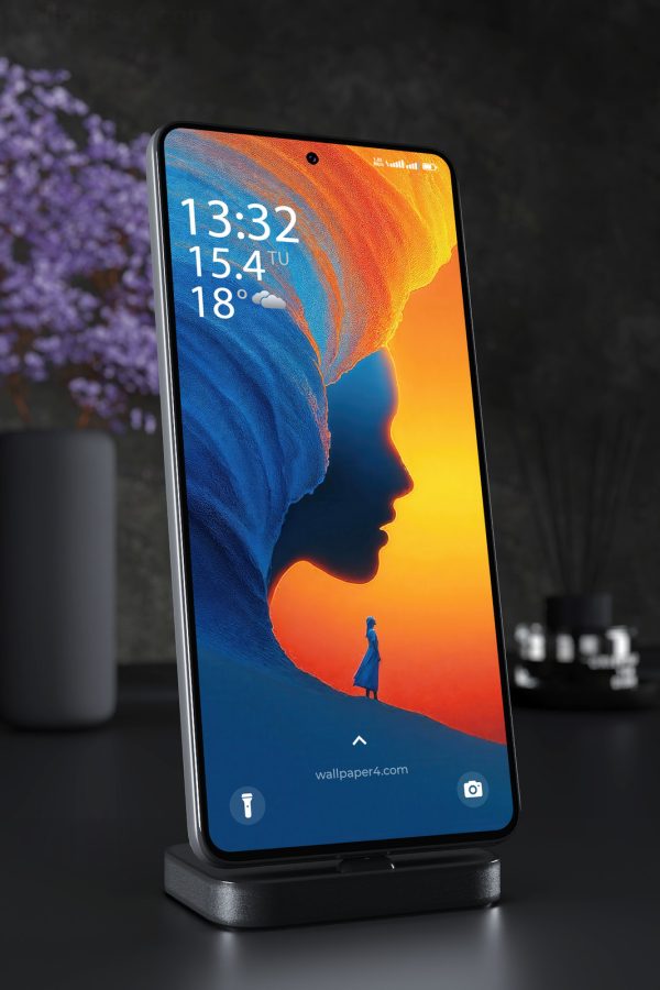 Phone Wallpaper 2920 - Surreal Blue Orange Face Silhouette Art