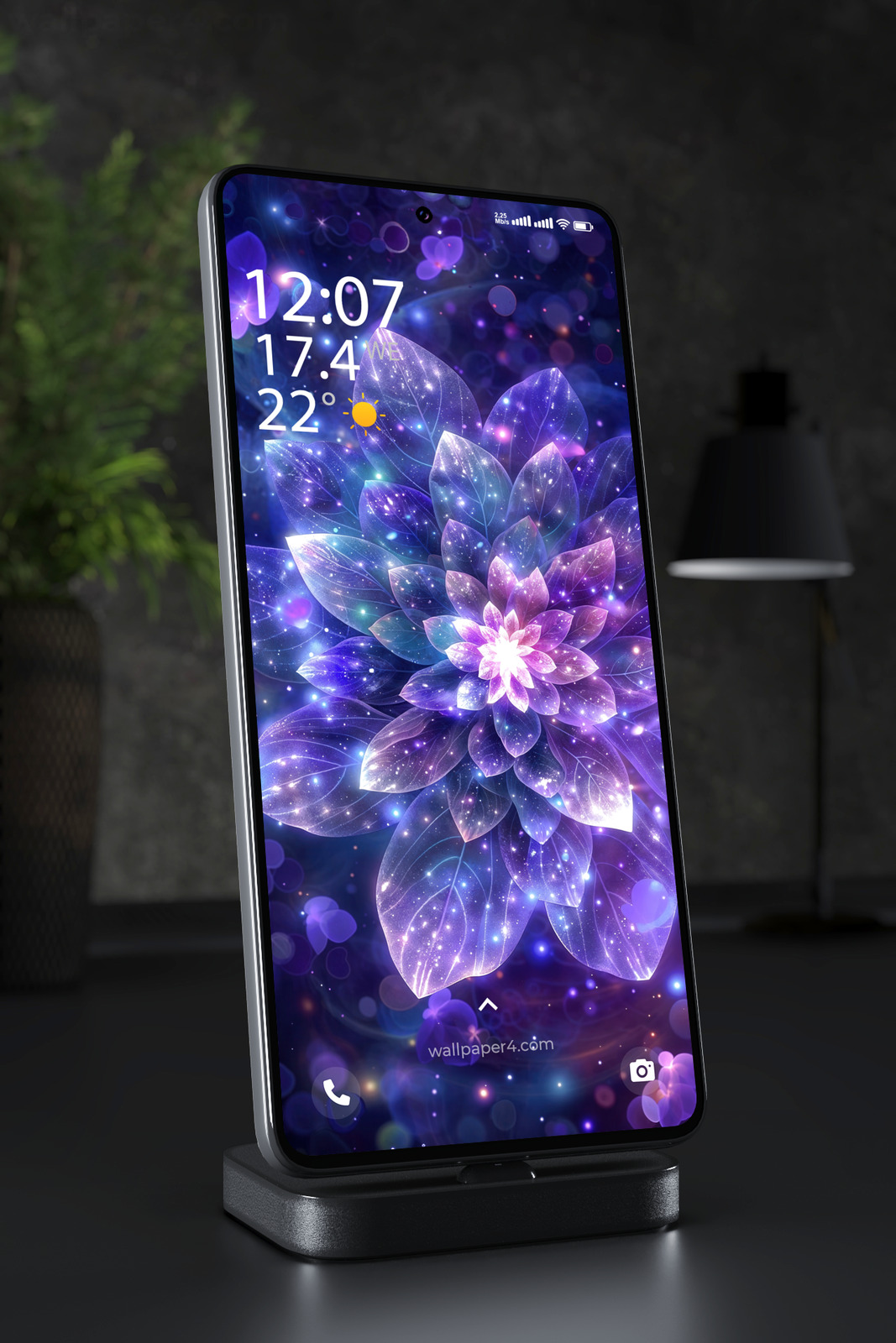 Phone Wallpaper 2930 - Cosmic Bloom Neon Galaxy Flower Phone Wallpaper
