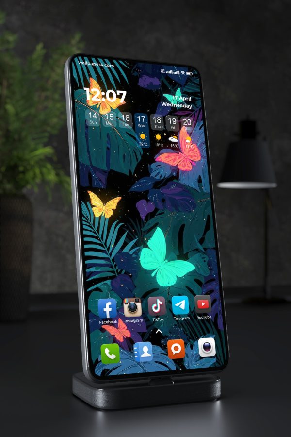 Mobile Wallpaper 2938 - Neon Butterflies in Dark Tropical Jungle