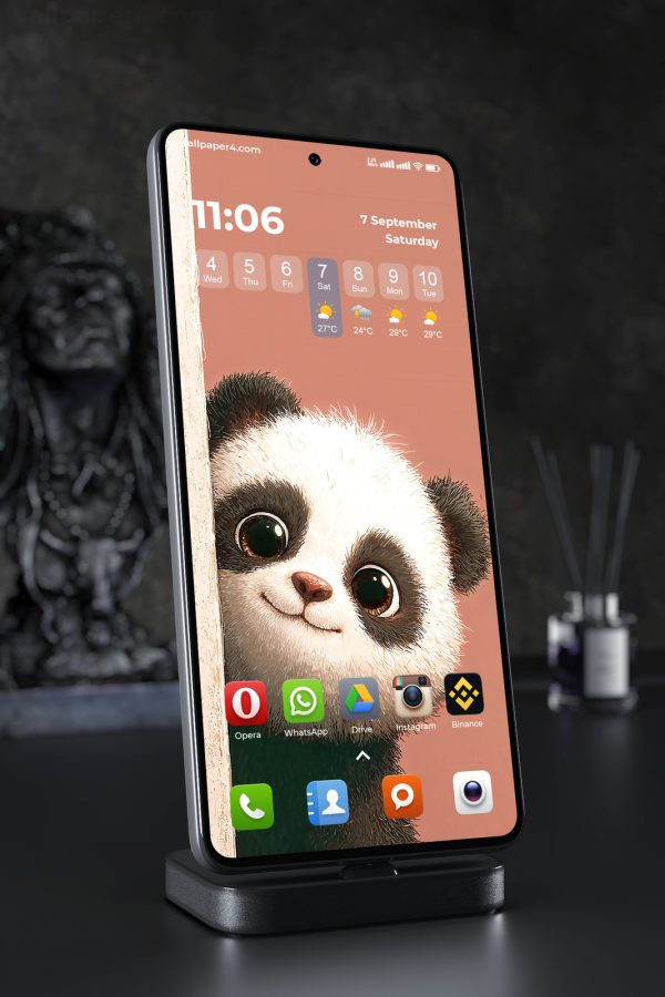 Phone Wallpaper 2950 - Cute Panda Peeking From Red Tree Illustration