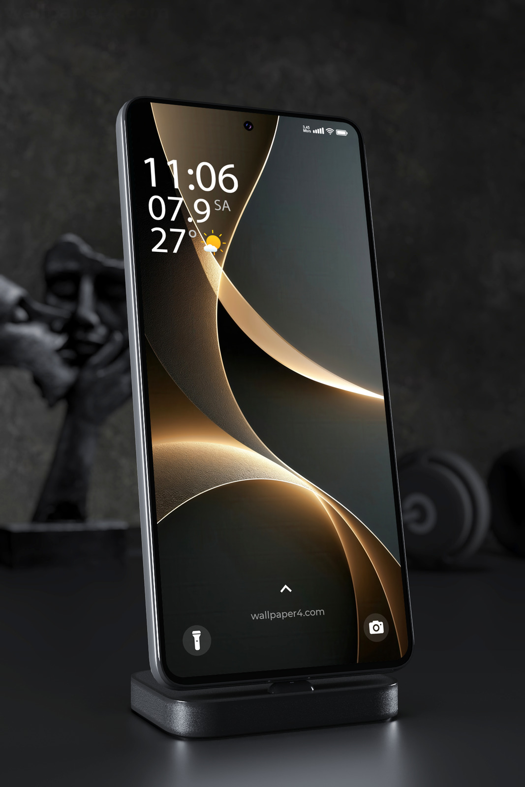 Phone Wallpaper 2957 - Golden Abstract Curves with Dark Luxury Glow