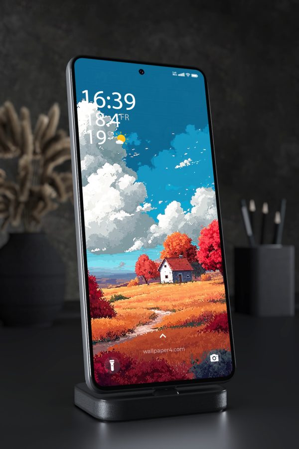 Phone Wallpaper 2970 - Autumn Cottage Pixel Art Countryside Escape