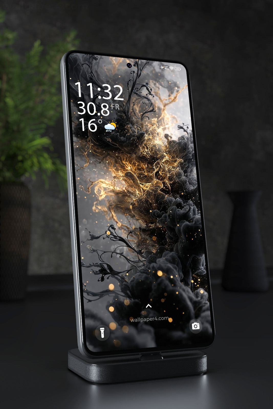Phone Wallpaper 2989 - Black Ink and Gold Smoke Abstract Art
